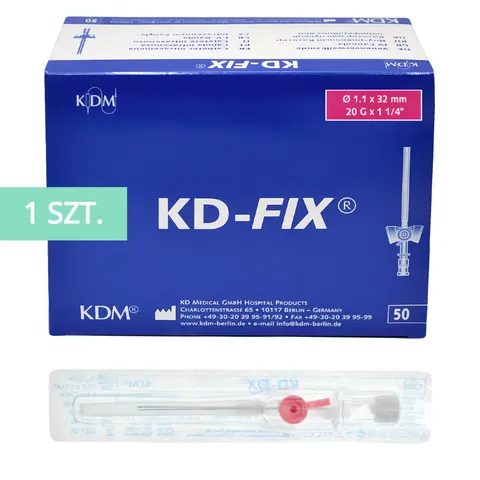 KD-FIX® Kaniula dożylna - wenflon 1,1 x 32 mm 20G RÓŻOWY - 1 szt.