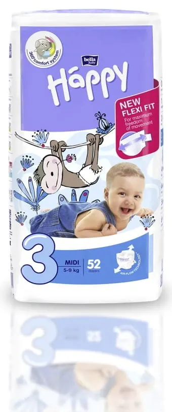 Pieluszki Bella Happy MIDI (3) 5-9kg - 52 szt.