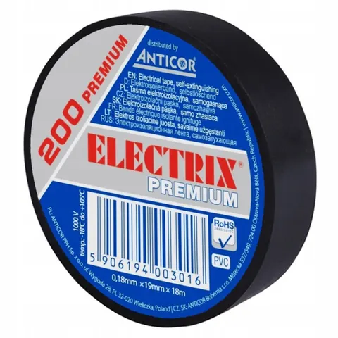 Taśma izolacyjna ELECTRIX 200 PREMIUM 19x18 czarna od -18°C