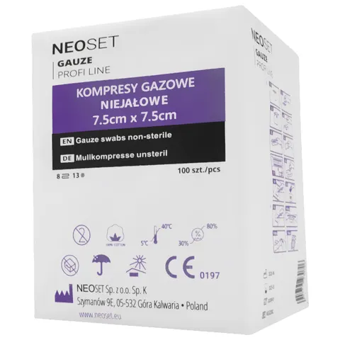 Kompresy gazowe niejałowe 7,5x7,5 cm NEOSET PROFI LINE - 100 szt.