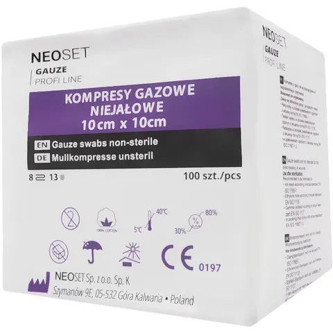 Kompresy gazowe niejałowe 10x10 cm NEOSET PROFI LINE - 100 szt.