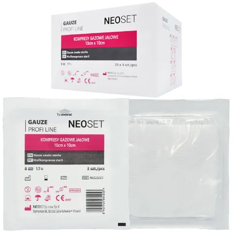 Kompresy gazowe jałowe 10x10 cm NEOSET PROFI LINE - 75 szt.