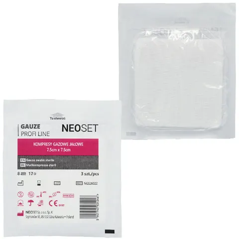 Kompresy gazowe jałowe 7,5x7,5 cm NEOSET PROFI LINE - 3 szt.