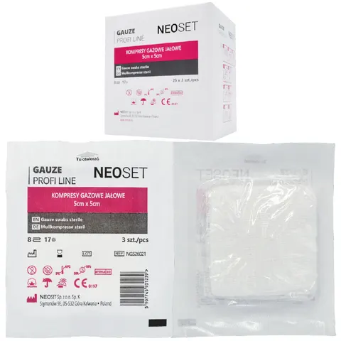 Kompresy gazowe jałowe 5x5 cm NEOSET PROFI LINE - 75 szt.
