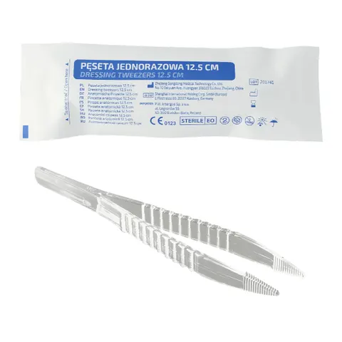Pęseta jednorazowa przezroczysta 12,5cm Intergos - 1 szt.