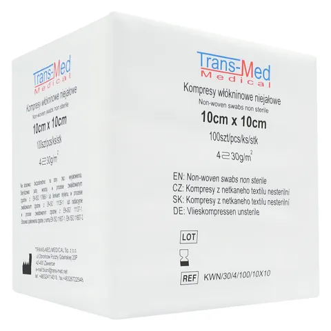 Kompresy włókninowe Trans-Med 10x10cm 4W 30G - 100 szt. / KWN/30/4/100/10x10