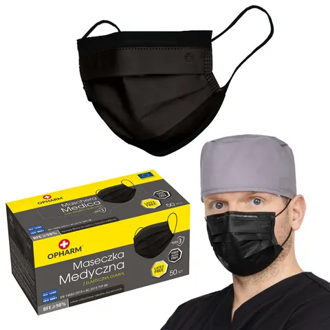 Maseczki medyczne chirurgiczne 3-warstwowe typ IIR OPHARM CZARNE - 50 szt.