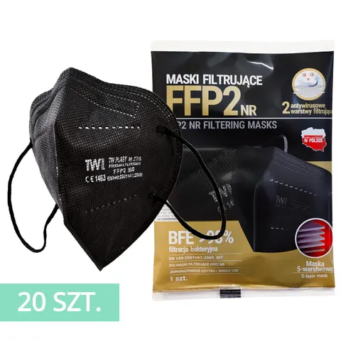 Półmaska maska ochronna czarna FFP2 NR TW PLAST - 20 szt.
