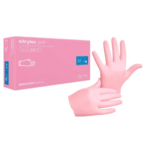 Rękawiczki nitrylowe Nitrylex PINK rozm. M - 100 szt. RÓŻOWE BEZPUDROWE