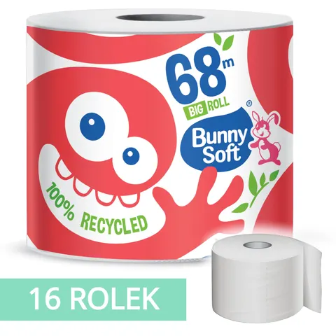 Papier toaletowy makulatura BIG ROLL (68 metrów, 2W) Bunny Soft - 16 rolek