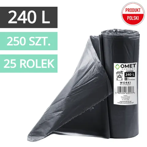 Worki na śmieci odpady 240L czarne OMET MEDICAL - 250 szt. (25 rolek)