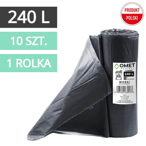 Worki na śmieci odpady 240L czarne OMET MEDICAL - 10 szt. (1 rolka)