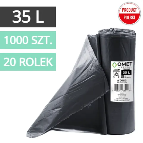 Worki na śmieci odpady 35L czarne OMET MEDICAL - 1000 szt. (20 rolek)