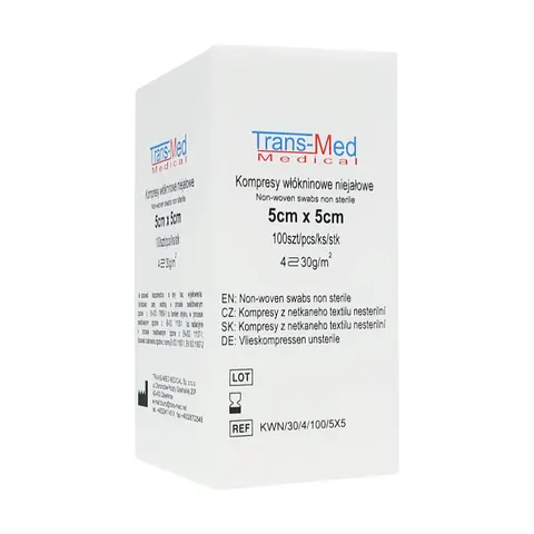 Kompresy włókninowe Trans-Med 5x5cm 4W 30G - 100 szt. / KWN/30/4/100/5x5