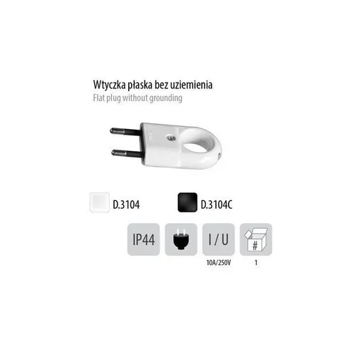 Wtyczka płaska z uchwytem 10A/250V biała