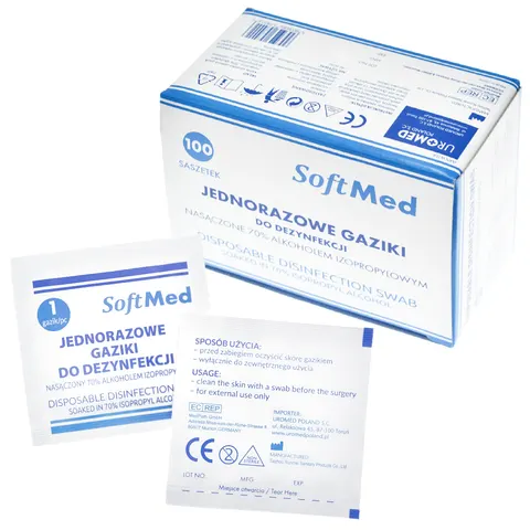 Gaziki nasączone alkoholem 60 x 60 mm SoftMed - 100 szt.