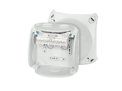 Puszka do instalacji wewnętrznej, szara, IP66, z dławnicami membranowym,i 104x104x70, z zaciskami 5x4 mm2; DK 0404 GZ, HENSEL