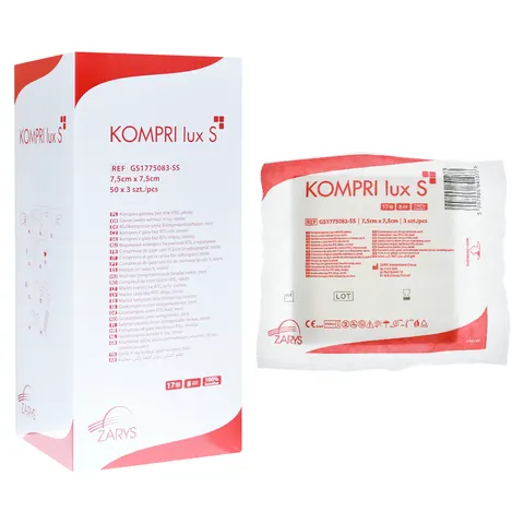 Kompresy gazowe jałowe 7,5x7,5 cm KOMPRI lux S - 150 szt. (50 blistrów A'3)