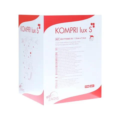 Kompresy gazowe jałowe 7,5x7,5 cm KOMPRI lux S - 100 szt. (20 blistrów A'5)