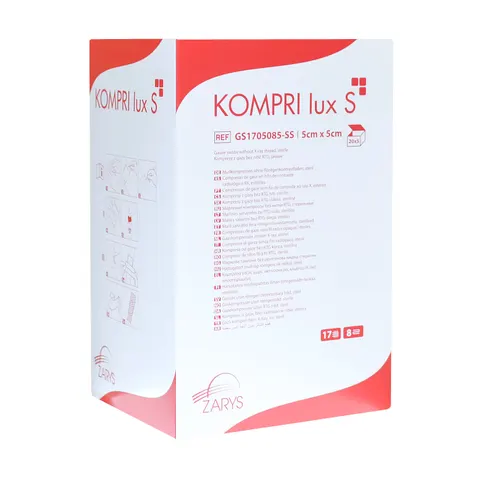 Kompresy gazowe jałowe 5x5 cm KOMPRI lux S - 100 szt. (20 blistrów A'5)