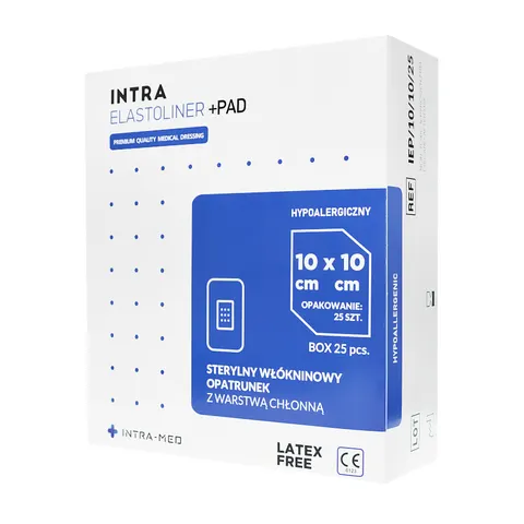 INTRA ELASTOLINER +PAD - Samoprzylepny opatrunek chłonny 10x10cm - 25 szt. | REF: IEP/10/10/25