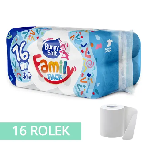 Papier toaletowy celuloza FAMILY PACK (15 metrów, 3W) Bunny Soft - 16 rolek