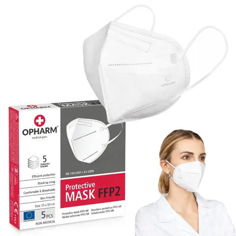 Półmaska maska ochronna FFP2 5-warstw OPHARM BIAŁA 5 szt. - 1 op.
