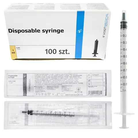 Strzykawki 3-częściowe Vogt Medical 1ml U100 Luer - 100 szt. (REF: 1310237)