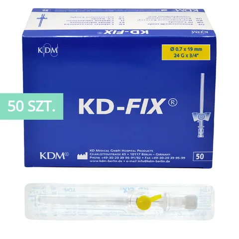 KD-FIX® Kaniula dożylna - wenflon 0,7 x 19 mm 24G ŻÓŁTY - 50 szt.