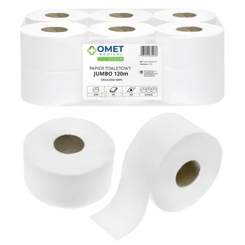 Papier toaletowy JUMBO 120m 2W 100% celuloza OMET MEDICAL - 12 rolek