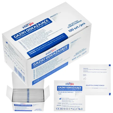 Gaziki nasączone 70% alkoholem 65x30 mm INTERGOS - 100 szt.