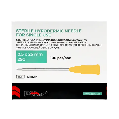 POLNET Igły iniekcyjne 0,5x25mm 25G sterylne - 100 szt. | REF: 121112P