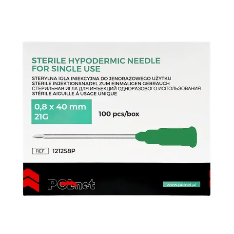POLNET Igły iniekcyjne 0,8x40mm 21G sterylne - 100 szt. | REF: 121258P