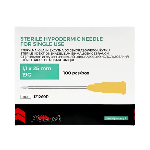 POLNET Igły iniekcyjne 1,1x25mm 19G sterylne - 100 szt. | REF: 121260P