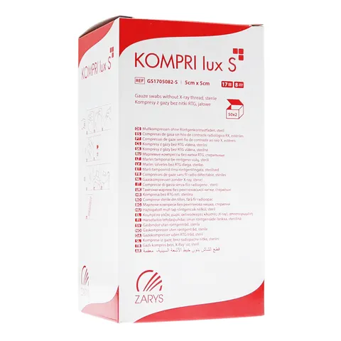 Kompresy gazowe jałowe 5x5 cm KOMPRI lux S - 100 szt. (50 blistrów A'2)