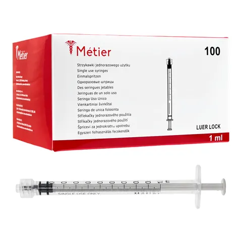 Strzykawki 3-częściowe Métier Medical 1ml Luer Lock - 100 szt. | REF: 310101