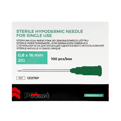 POLNET Igły iniekcyjne 0,8x16mm 21G sterylne - 100 szt. | REF: 121276P