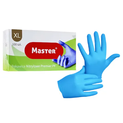 Rękawiczki nitrylowe Master Premier PF Blue rozm. XL - 100 szt. NIEBIESKIE BEZPUDROWE | REF: S470