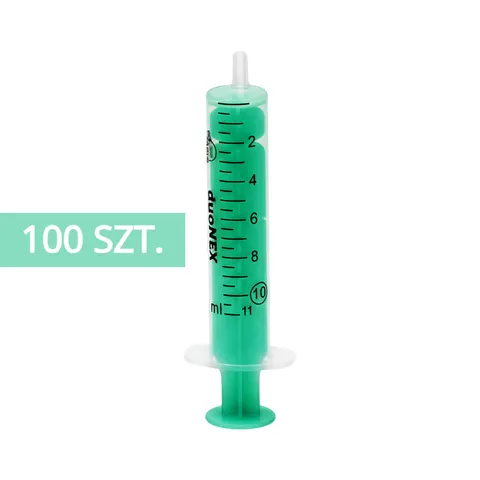 duoNEX Strzykawka 10ml 2-częściowa zielony tłok LUER - 100 szt. | REF: 010ML-2CZ-G