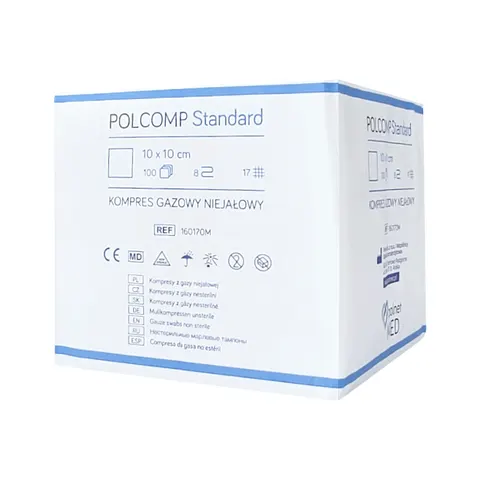 POLCOMP Standard Kompresy gazowe niejałowe 10x10 cm 100 szt. | REF: 160170M