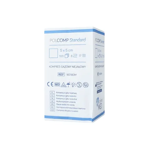 POLCOMP Standard Kompresy gazowe niejałowe 5x5 cm 100 szt. | REF: 160180M