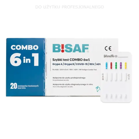 Test BISAF COMBO 6w1 | SARS-CoV-2 | Grypa A+B | RSV | Adenowirus | Mycoplasma - 20 szt.