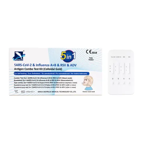 DEEPBLUE Test do samokontroli COMBO 5w1 | COVID-19 | Grypa A+B | RSV | Adenowirus - 1 szt. | REF: CFRA1ST-1