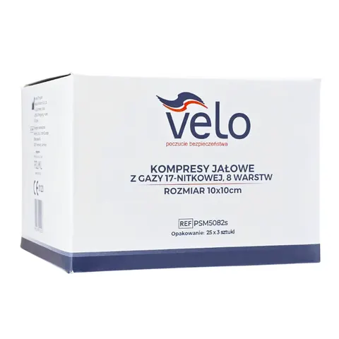 Velo Kompresy gazowe jałowe 10x10 cm A'3 17N 8W POLMIL - 25 blistrów | REF: PSM5082s