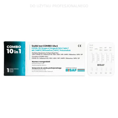 Test BISAF COMBO 10w1 | SARS-CoV-2 | Grypa A+B | RSV | ADV | hMPV | RhV | hPIV | MP | Pneumokoki - 1 szt.