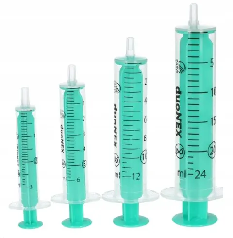 Strzykawka 2-częściowa 20ml luer slip a'100szt zielony tłok duoNEX Zarys REF: 020ML-2CZ-G