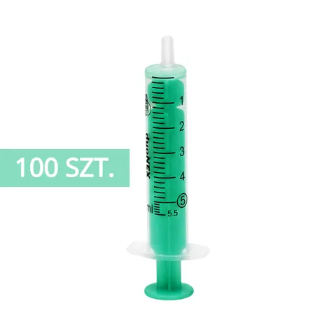 duoNEX Strzykawka 5ml 2-częściowa zielony tłok LUER - 100 szt. | REF: 005ML-2CZ-G
