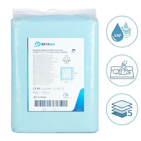 Podkłady chłonne z superabsorbentem 60x60 cm 560ml Betatex ZARYS 25 szt. | REF: BT-PCS6060