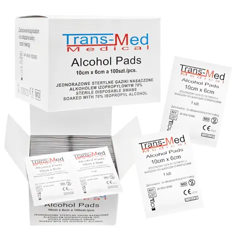 Gaziki nasączone 70% alkoholem 10x6 cm Trans-Med - 100 szt. | REF: AP-W/W-100-60