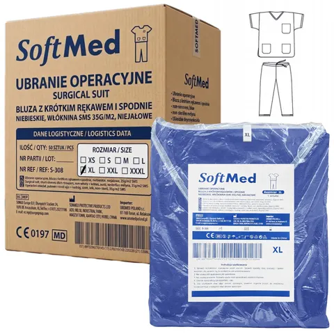 SoftMed Komplet operacyjny zabiegowy bluza + spodnie XL - 50 szt. | REF: S-308 XL
